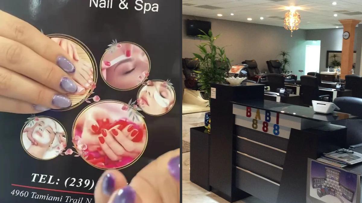 Neat manicure stations with polish bottles nearby.